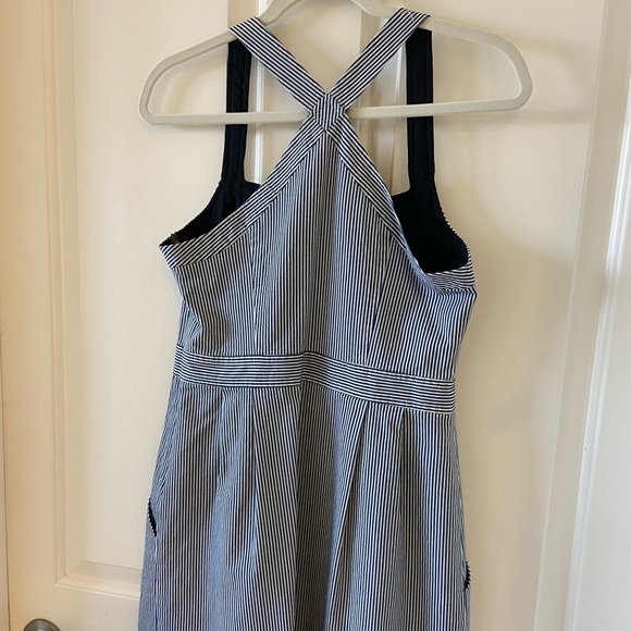 Nanette Lepore Striped Sleeveless Sheath Dress Blue & White Size 8 Denim Apron - Picture 2 of 6